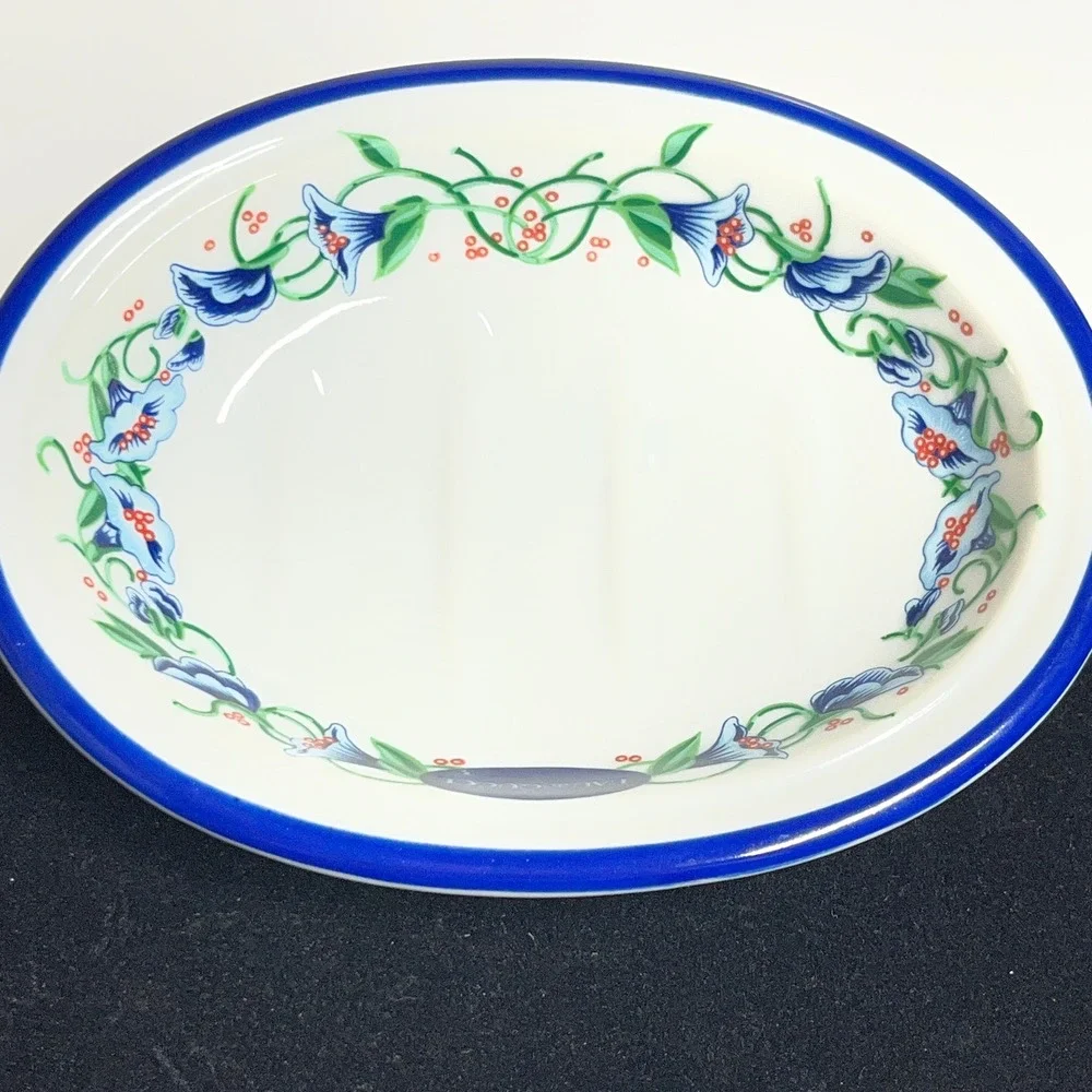 Vintage Eau de Gucci Floral Porcelain Soap Dish Blue Collectible Bath Luxe